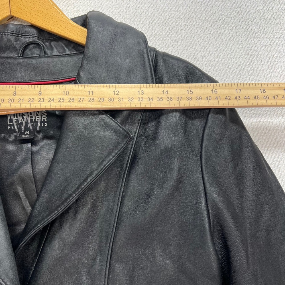 Wilsons Leather Trench Coat Womens Med Black Long Duster Pelle Studio VTG Chic - Picture 5 of 16